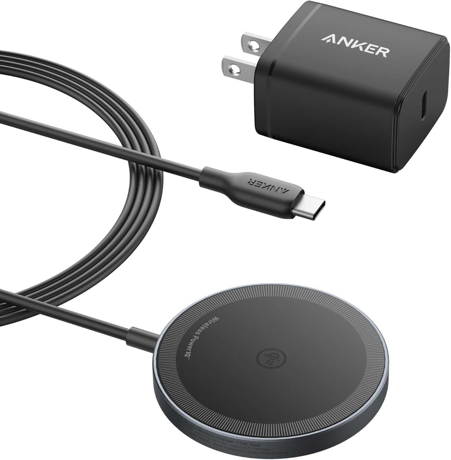 Anker MagSafe Charger Pad, MagGo iPhone 16 Wireless Charging Pad, Qi2 Certified 15W Wireless Charger, Compatible with iPhone 16/16 Plus/16 Pro/16 Pro Max/15/14/13/12 Series (Black, with Adapter)