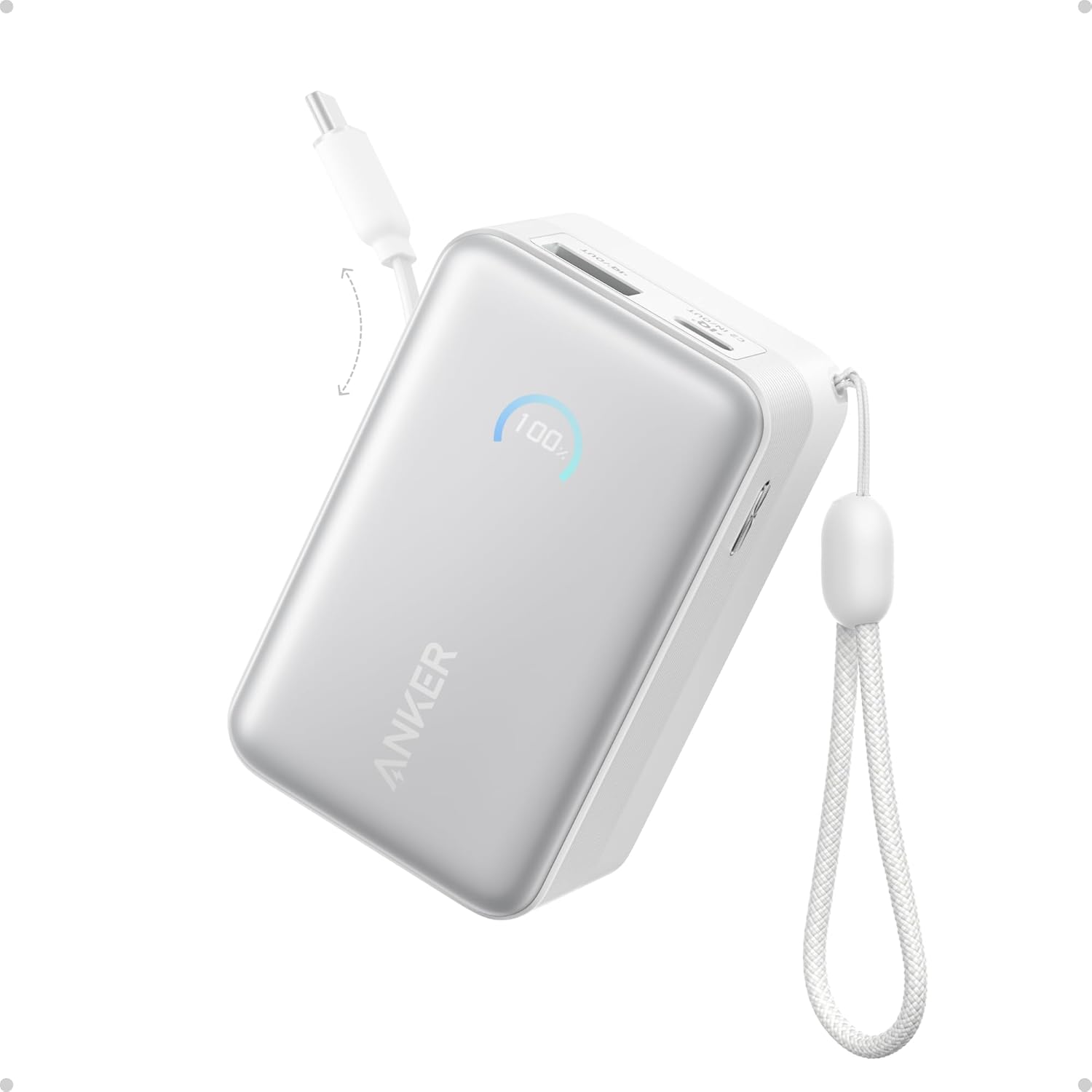 Anker Nano Portable Charger, 45W 10000mAh with 2.3 ft Retractable Cable, Compact Power Bank, Travel Essential Phone Battery Pack for iPhone 17/16 Series, iPad, Galaxy, Pixel, and More