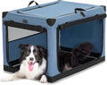 PETSFIT Soft Sided Dog Crate - 91L x 61W x 58H cm Lightweight, Easy Setup, Sturdy, Adjustable Framework with 3 Mesh Door, Collapsible Dog Kennel Blue