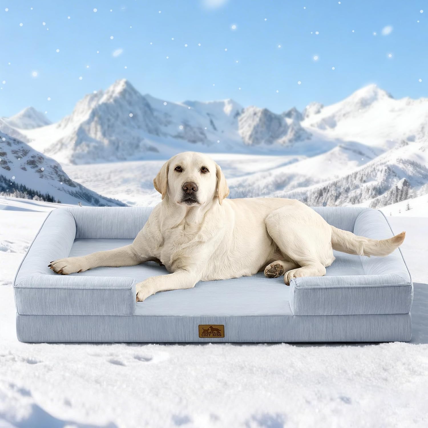 Cooling Dog Bed for Extra Large Dogs 44x32 inch, Q-Max >0.4 Summer Cool Orthopedic Foam Pet Sofa Bed with Sides, XL Size Bolster Anti-Slip Couch with Washable Removable Cover, Grey