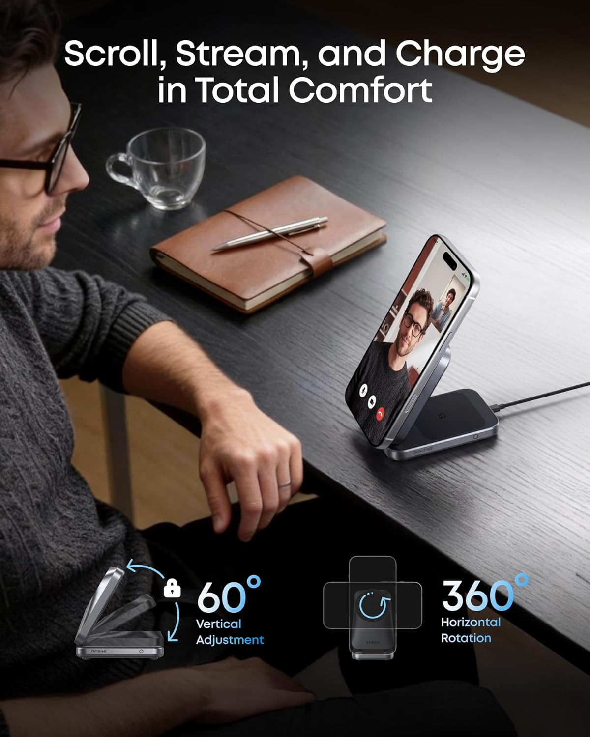 Anker Prime 3-in-1 Wireless Charging Station, MagSafe Charger Stand Compatible, Qi2 25W Certified Palm-Sized Foldable Charger for iPhone 17/16, Apple Watch, AirPods (Non-Battery, Adapter Included)