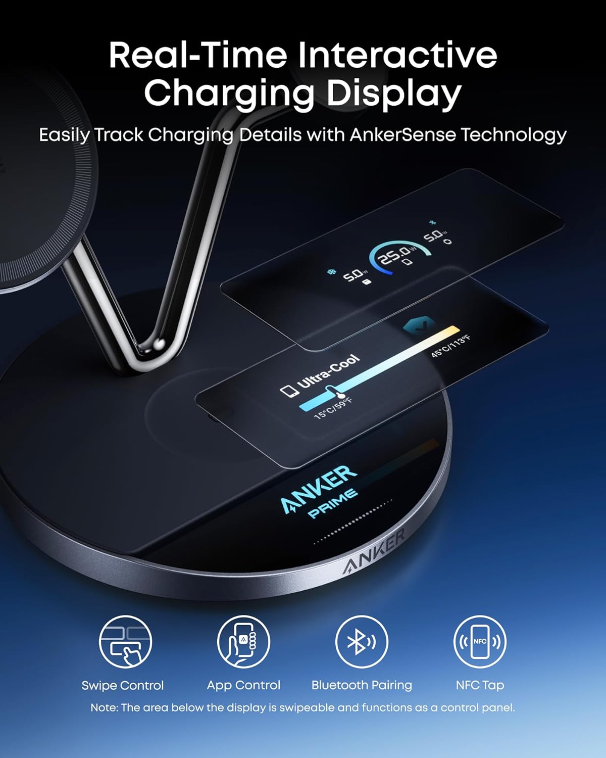 Anker Prime MagSafe Charger Compatible, 3-in-1 Charging Station, Qi2 25W Certified Wireless Charger Dock Stand, Smart Display with TEC Active Cooling, for iPhone 17, Apple Watch, AirPods, and More