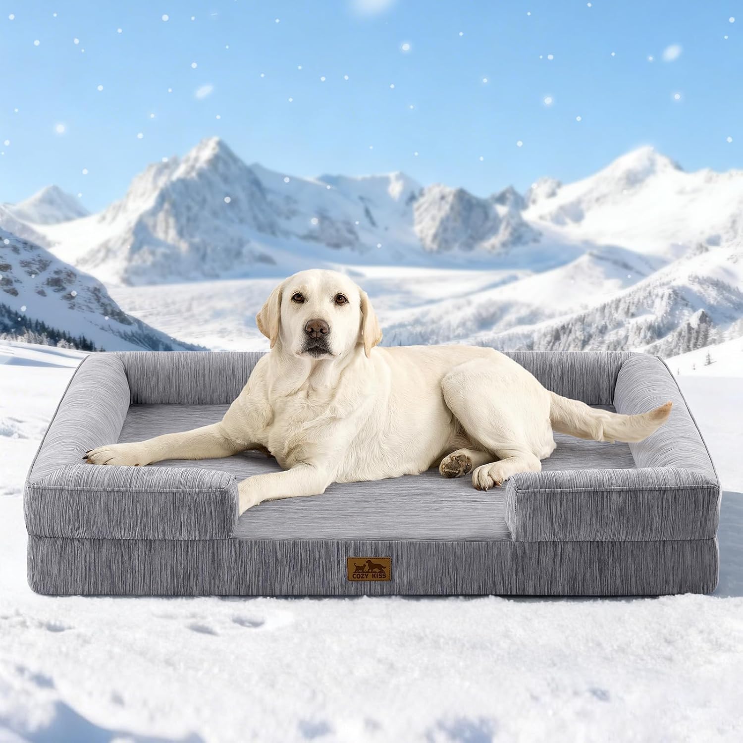 Cooling Dog Bed for Extra Large Dogs 44x32 inch, Q-Max >0.4 Summer Cool Orthopedic Foam Pet Sofa Bed with Sides, XL Size Bolster Anti-Slip Couch with Washable Removable Cover, Grey