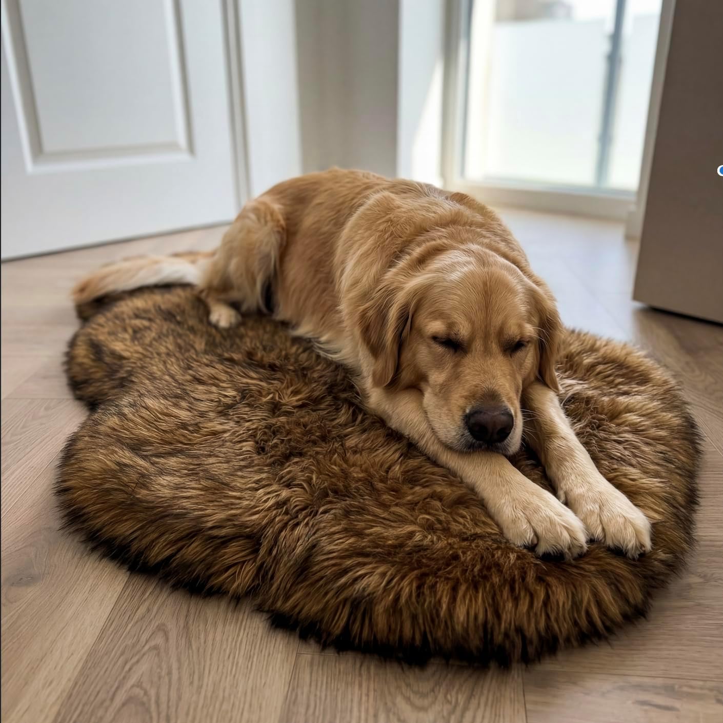 iHappyDog Luxury Faux Fur Orthopedic Dog Bed, Memory Foam Dog Bed for Small, Medium, Large and XL Pets, Fluffy Pet Rug with Waterproof & Washable Cover (Brown, Giant 60x35inch)