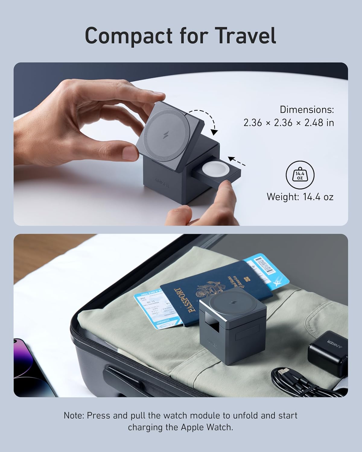 Anker MagSafe Charger Stand, iPhone 17 Wireless Charger, 3-in-1 Cube with MagSafe, 15W Foldable Fast Charging Stand, for iPhone 17/16/15, Apple Watch 1-8/Ultra, AirPods (30W USB-C Charger Included)