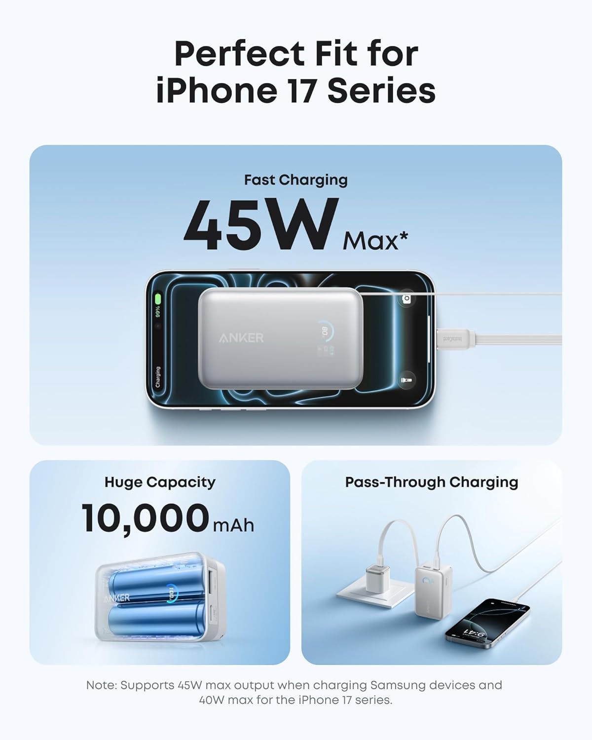 Anker Nano Portable Charger, 45W 10000mAh with 2.3 ft Retractable Cable, Compact Power Bank, Travel Essential Phone Battery Pack for iPhone 17/16 Series, iPad, Galaxy, Pixel, and More