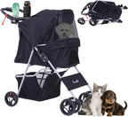 PawHut Dog Stroller, One-click Folding Pet Stroller with Cup Holder, 4 Wheels Travel Carrier w/Brakes, 360° Swiveling Front Wheels, Storage Basket, for XS/Small Dogs Cats, Grey