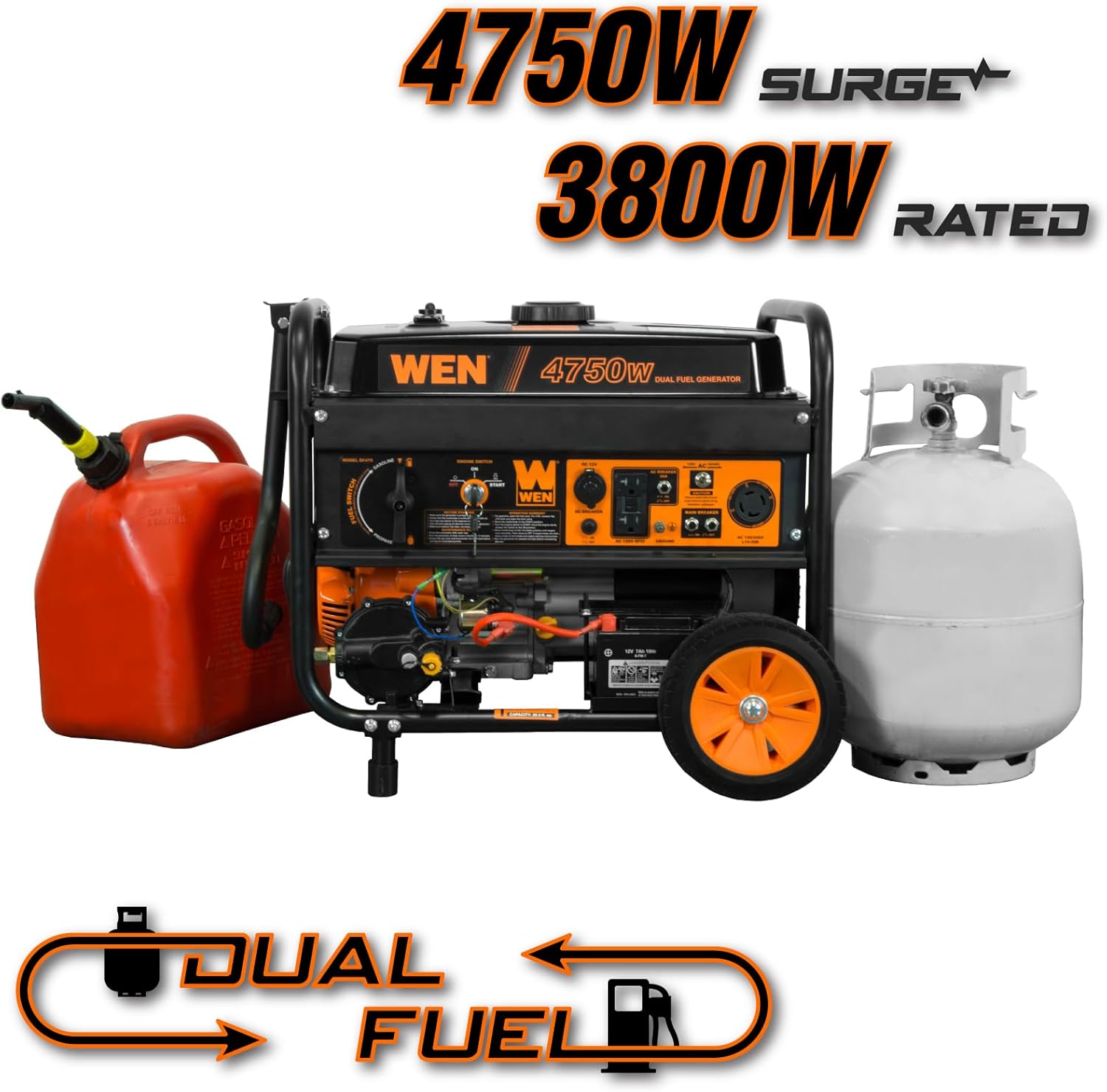 WEN 4,750-Watt 120V/240V Dual Fuel Portable Generator with Wheel Kit and Electric Start (DF475T)
