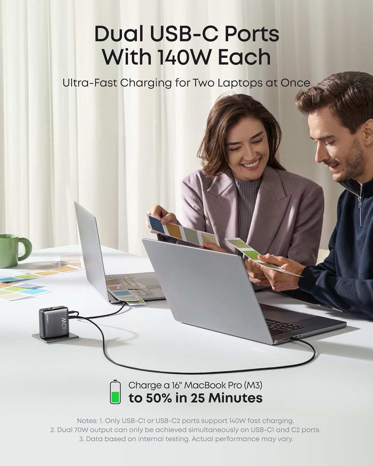 Anker Laptop Charger, 140W Max 4-Port GaN USB C Charger Block with Smart Display, Fast Charging Power Adapter, Touch Controls for MacBook, iPad, iPhone 17/16 Series (Include 5FT Cable, Non-Battery)