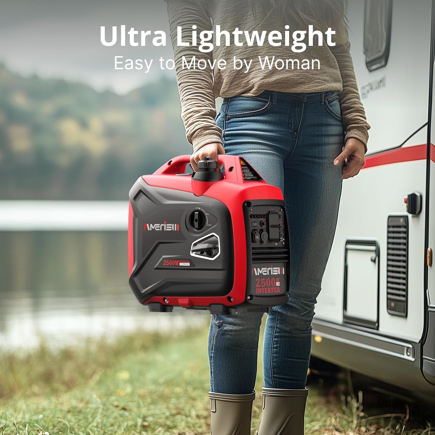 2500-Watt Gas Powered Portable Inverter Generator, CO Sensor, Super Quiet for Home Backup, Emergency, Camping, EPA Compliant