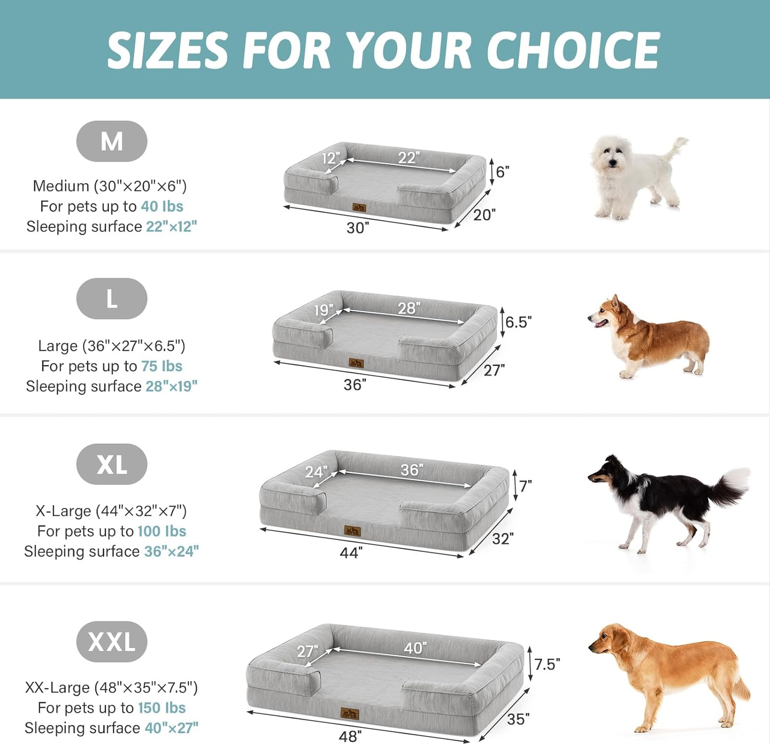 Cooling Dog Bed for Extra Large Dogs 44x32 inch, Q-Max >0.4 Summer Cool Orthopedic Foam Pet Sofa Bed with Sides, XL Size Bolster Anti-Slip Couch with Washable Removable Cover, Grey