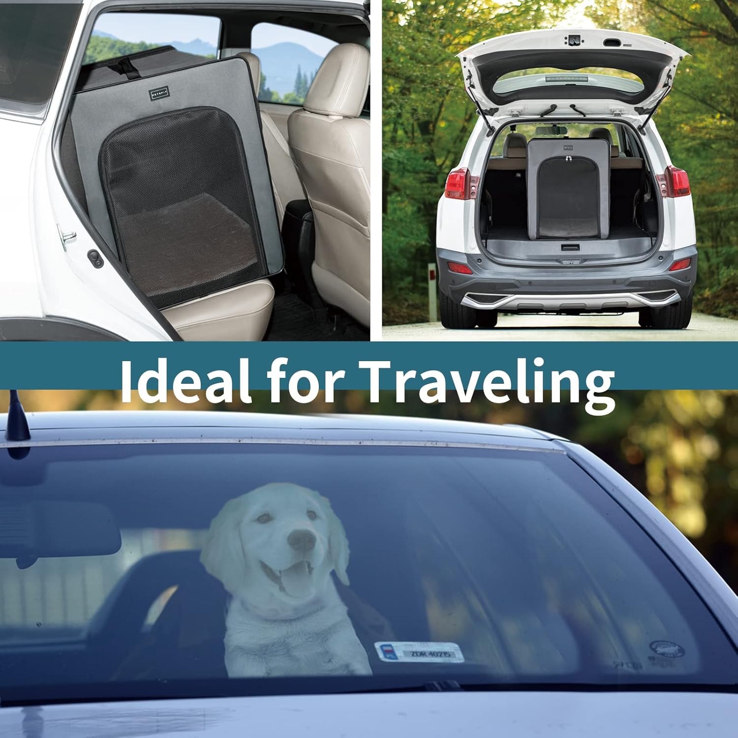 PETSFIT Collapsible Dog Crate, Soft Sided Dog Crate - 31 Inch with Thicken Mat, Easy to Fold, Sturdy and Portable, Perfect for Traveling, Dog Travel Crate Grey