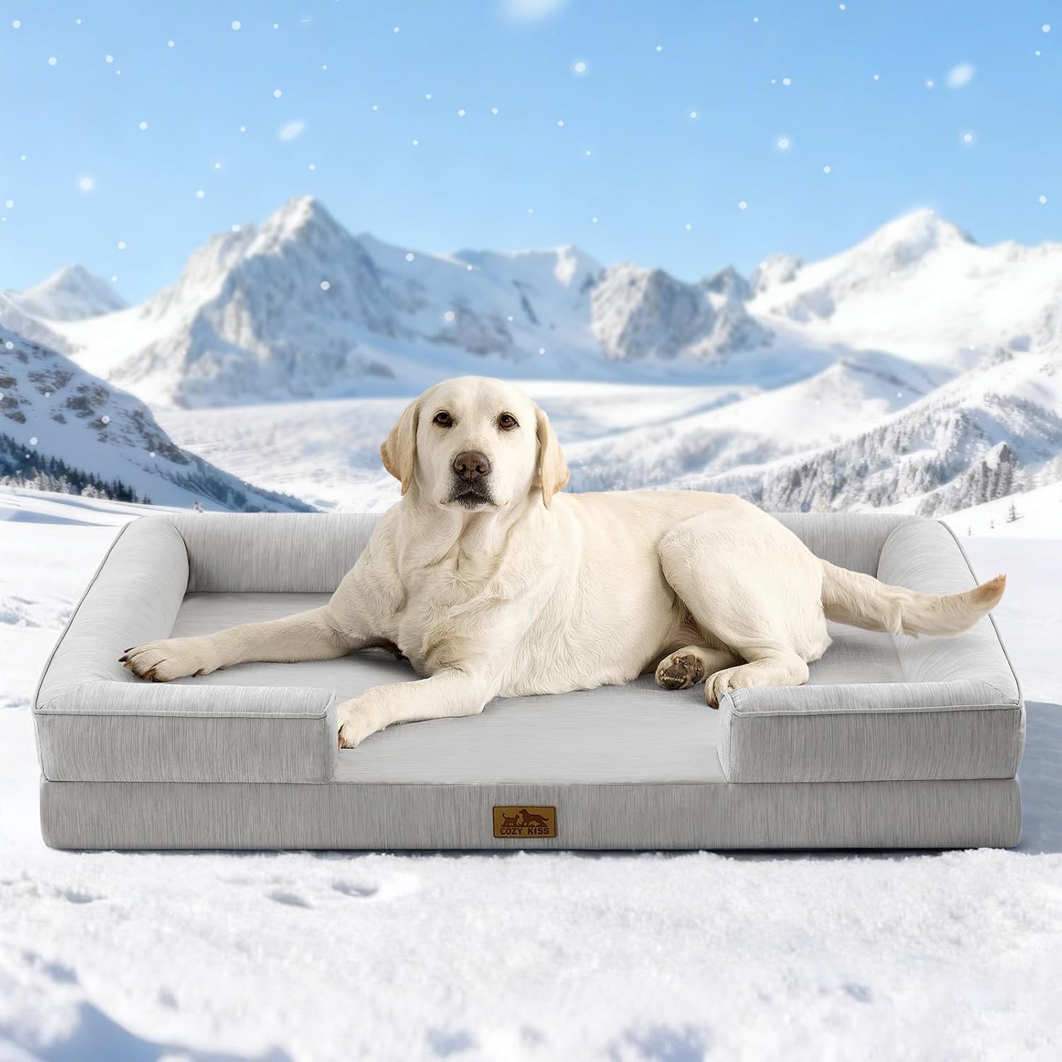 Cooling Dog Bed for Extra Large Dogs 44x32 inch, Q-Max >0.4 Summer Cool Orthopedic Foam Pet Sofa Bed with Sides, XL Size Bolster Anti-Slip Couch with Washable Removable Cover, Grey