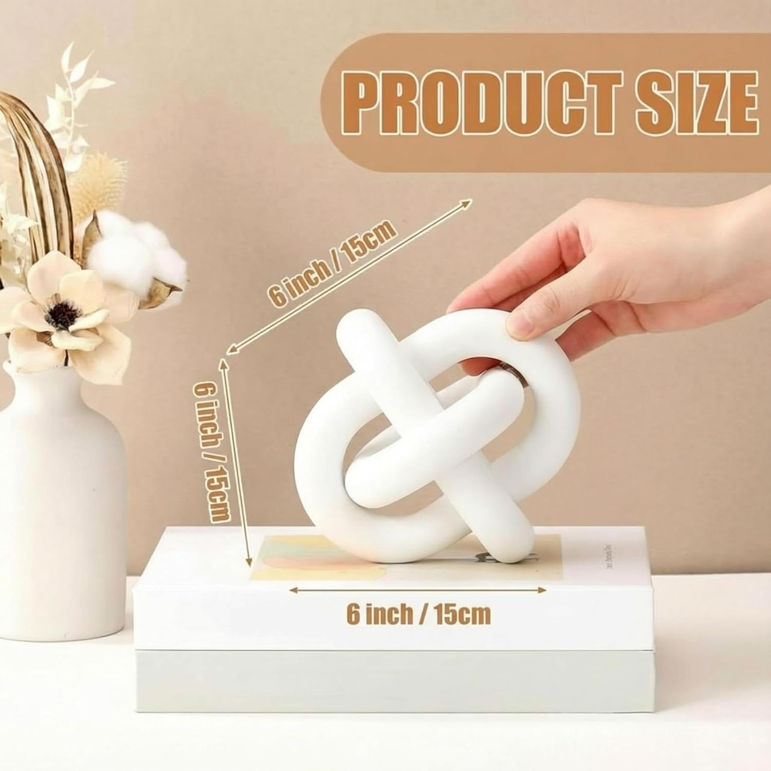 3 Link Wood Knot Decor Rustic Home Décor Accents Hand Carved Coffee Table Decoration, Boho Chain Link Decoration, Modern Shelf, Rustic Objects for Home Living Room Bedroom(White)