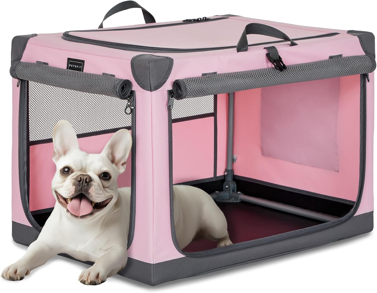 PETSFIT Soft Sided Dog Crate - 91L x 61W x 58H cm Lightweight, Easy Setup, Sturdy, Adjustable Framework with 3 Mesh Door, Collapsible Dog Kennel Blue