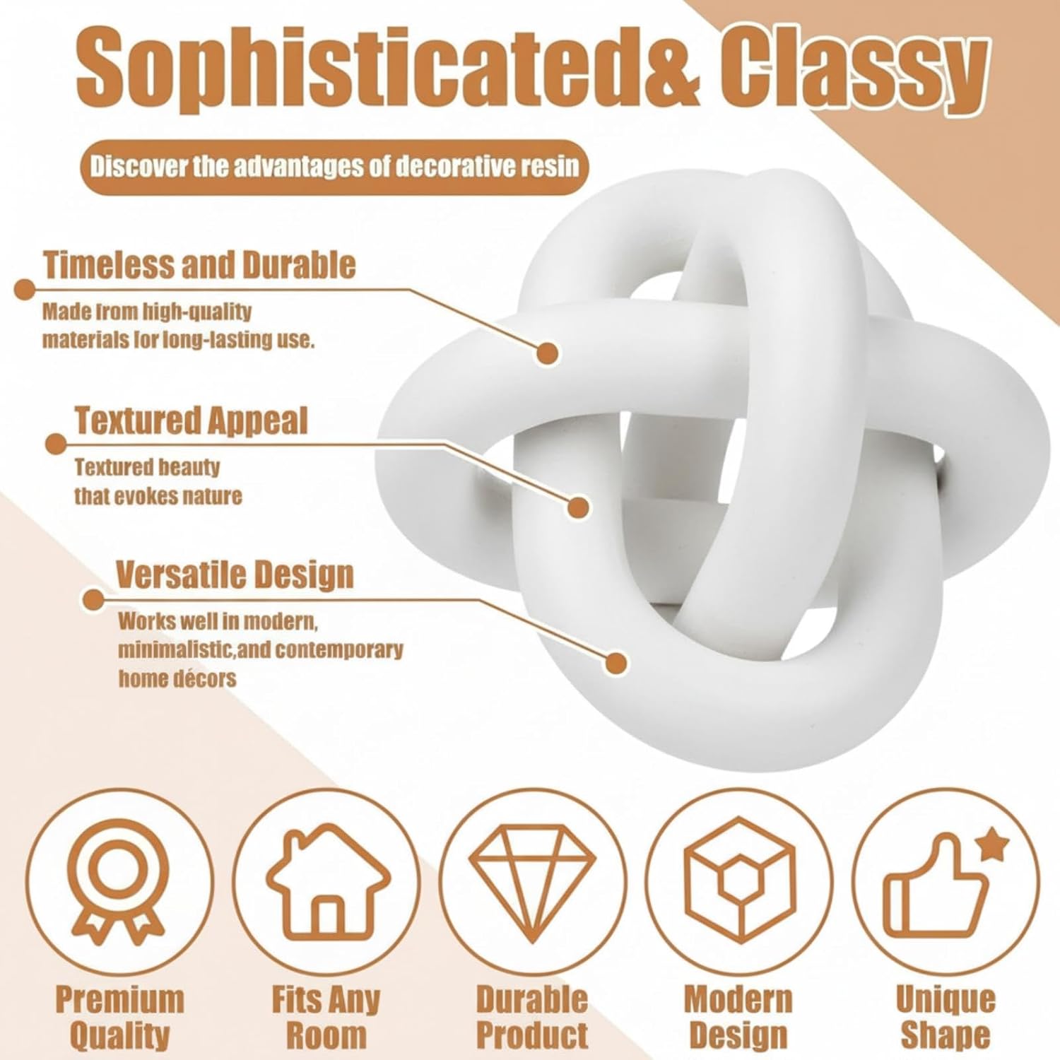 3 Link Wood Knot Decor Rustic Home Décor Accents Hand Carved Coffee Table Decoration, Boho Chain Link Decoration, Modern Shelf, Rustic Objects for Home Living Room Bedroom(White)