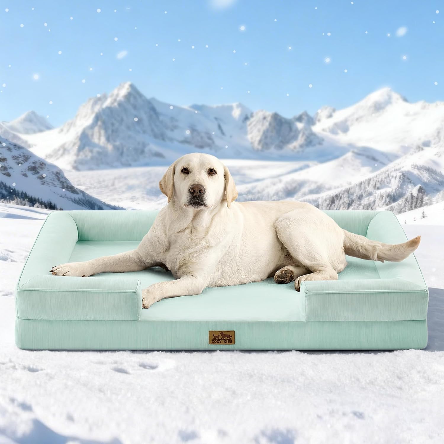 Cooling Dog Bed for Extra Large Dogs 44x32 inch, Q-Max >0.4 Summer Cool Orthopedic Foam Pet Sofa Bed with Sides, XL Size Bolster Anti-Slip Couch with Washable Removable Cover, Grey