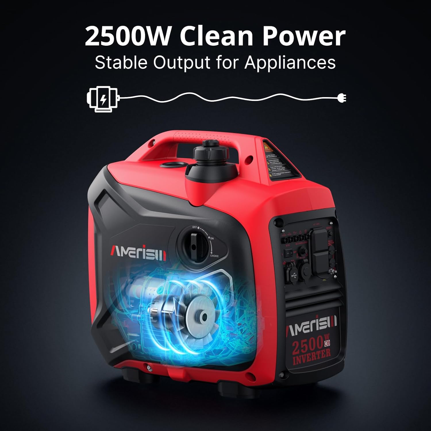 2500-Watt Gas Powered Portable Inverter Generator, CO Sensor, Super Quiet for Home Backup, Emergency, Camping, EPA Compliant