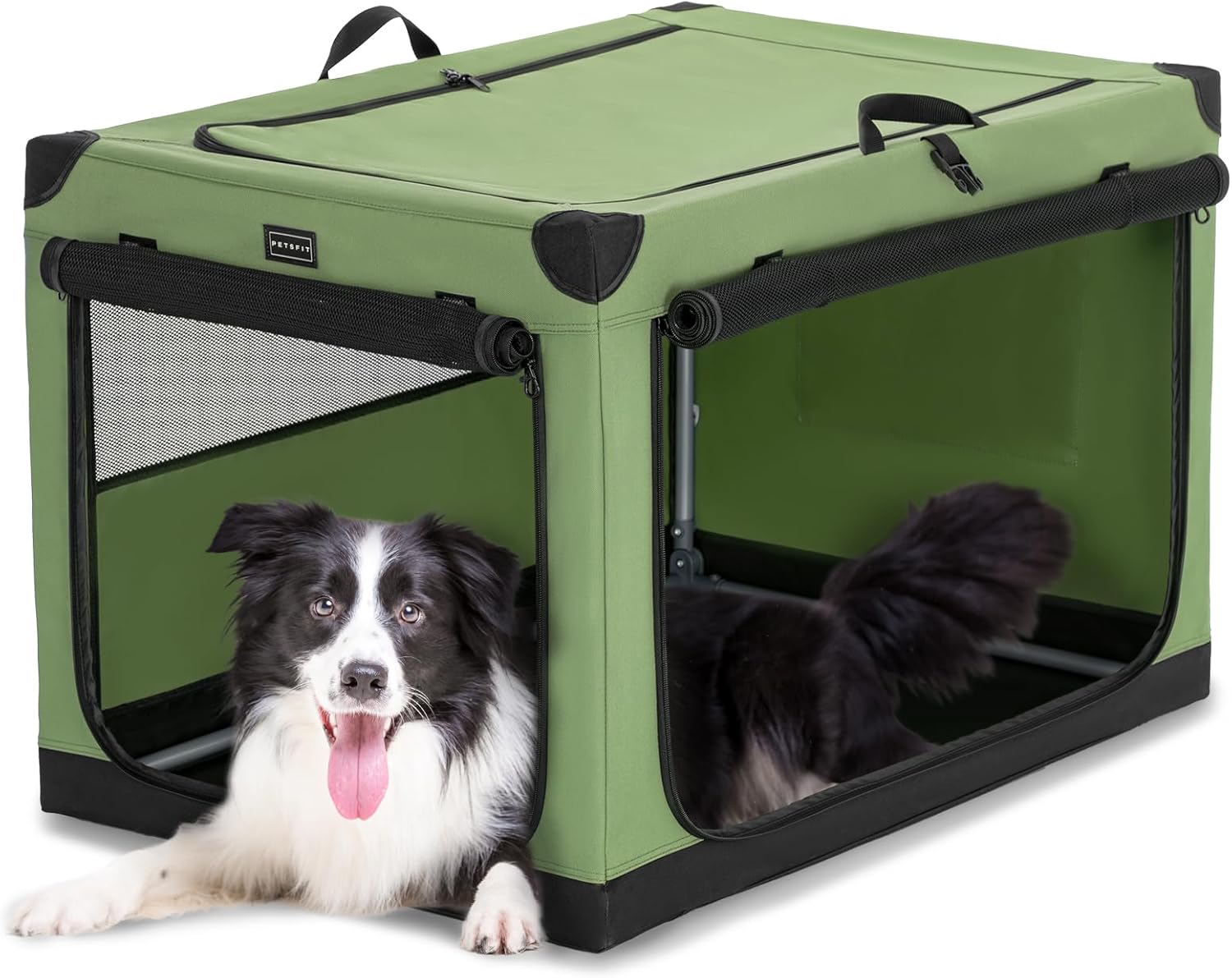 PETSFIT Soft Sided Dog Crate - 91L x 61W x 58H cm Lightweight, Easy Setup, Sturdy, Adjustable Framework with 3 Mesh Door, Collapsible Dog Kennel Blue