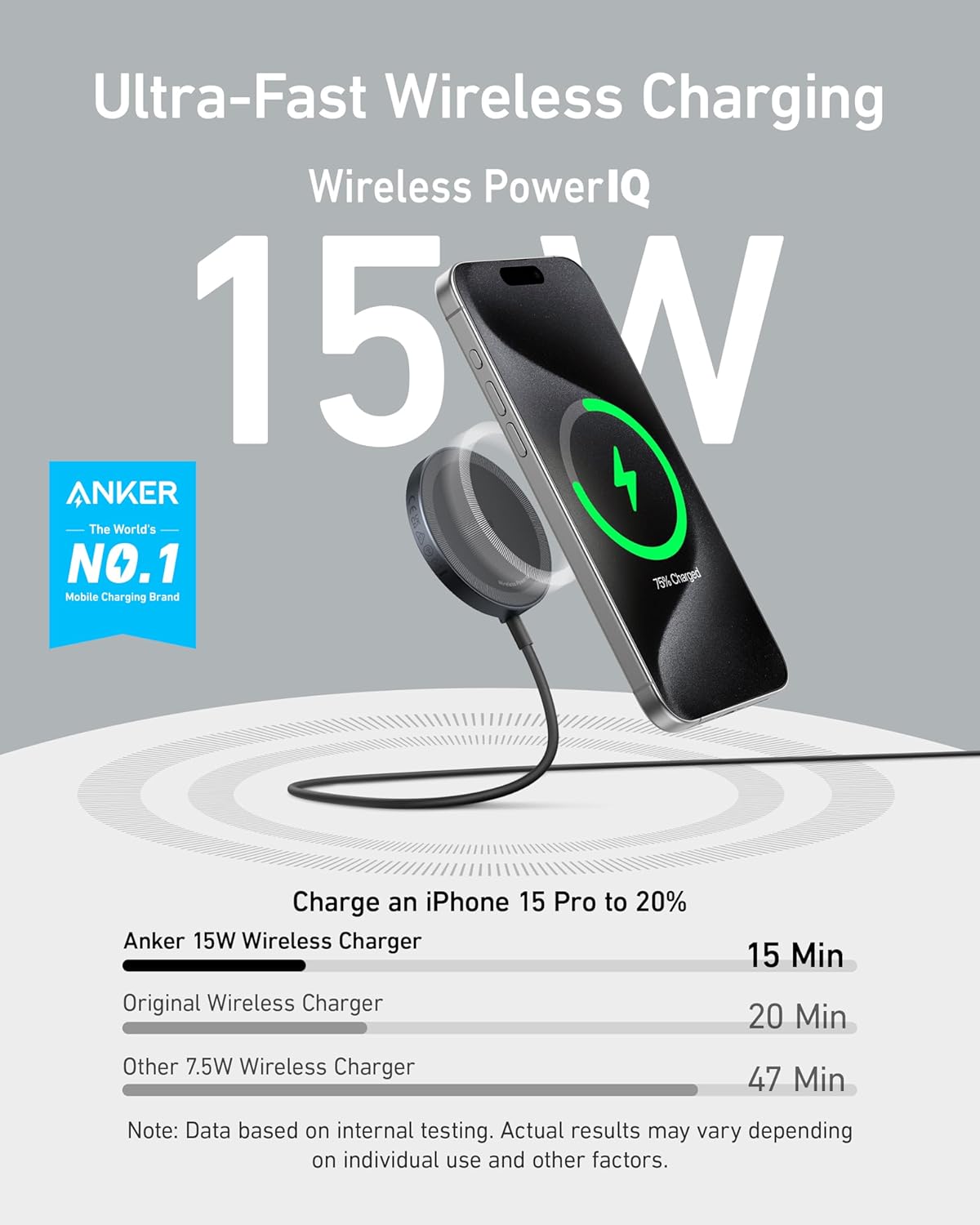 Anker MagSafe Charger Pad, MagGo iPhone 16 Wireless Charging Pad, Qi2 Certified 15W Wireless Charger, Compatible with iPhone 16/16 Plus/16 Pro/16 Pro Max/15/14/13/12 Series (Black, with Adapter)