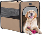 PETSFIT Collapsible Dog Crate, Soft Sided Dog Crate - 31 Inch with Thicken Mat, Easy to Fold, Sturdy and Portable, Perfect for Traveling, Dog Travel Crate Grey
