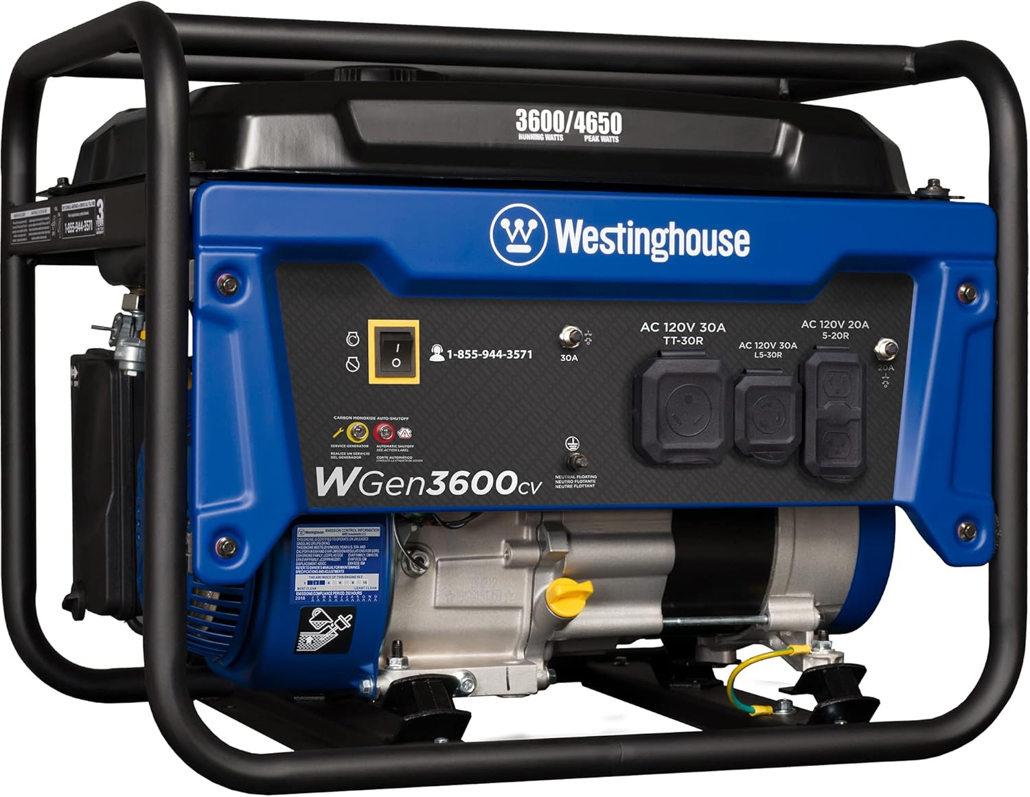 Westinghouse 4650 Peak Watt Portable Generator, RV Ready 30A Outlet, Gas Powered, CO Sensor