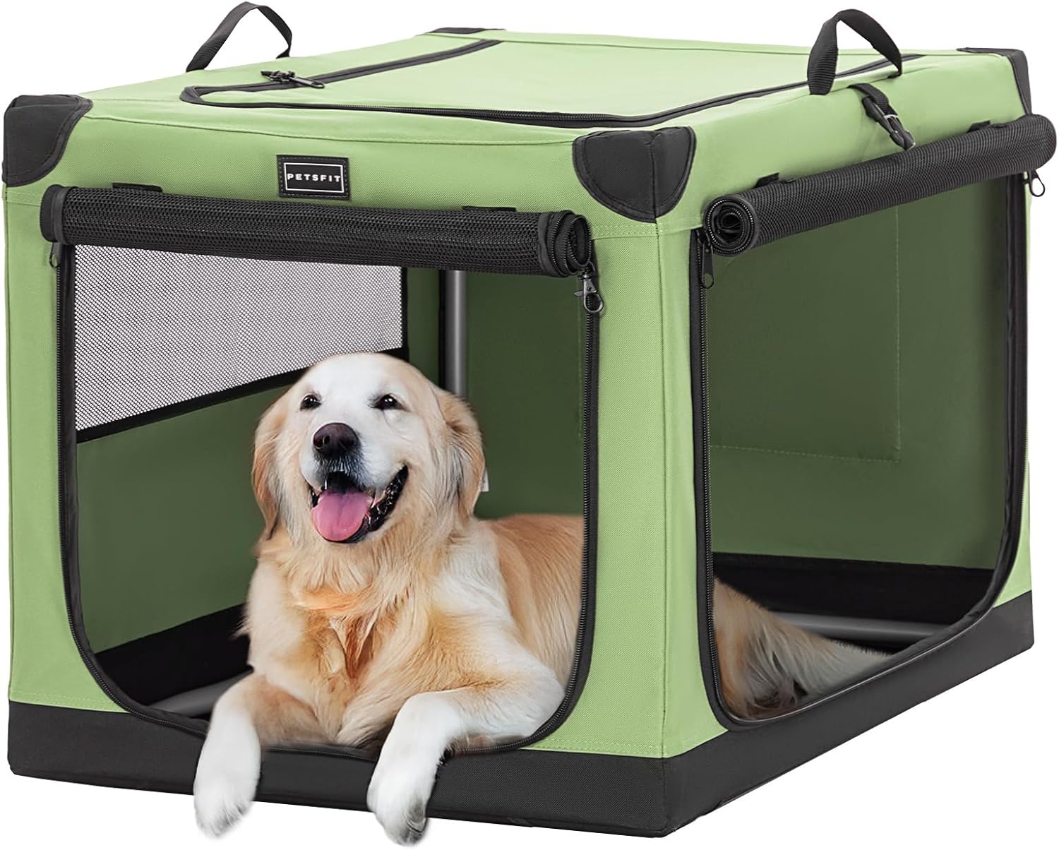 PETSFIT Soft Sided Dog Crate - 91L x 61W x 58H cm Lightweight, Easy Setup, Sturdy, Adjustable Framework with 3 Mesh Door, Collapsible Dog Kennel Blue