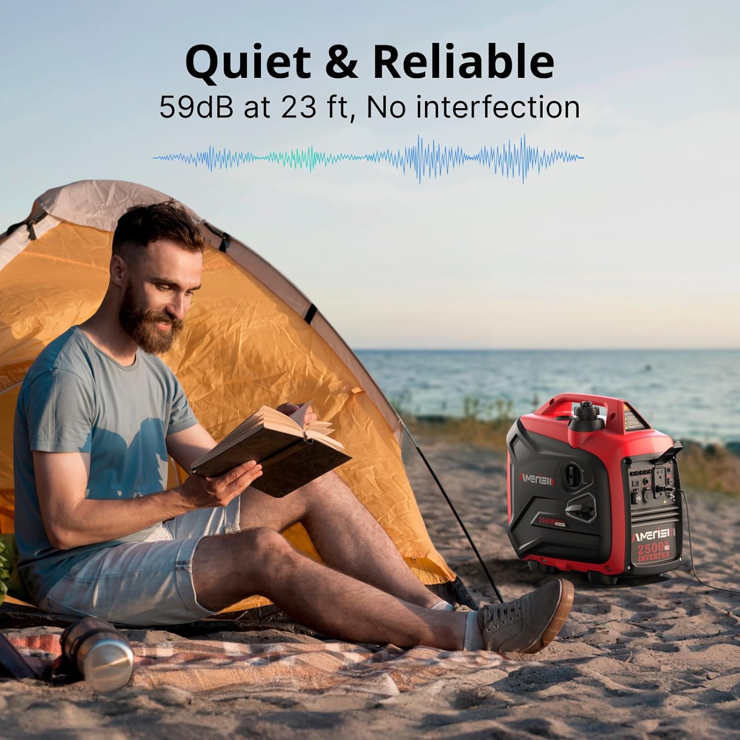 2500-Watt Gas Powered Portable Inverter Generator, CO Sensor, Super Quiet for Home Backup, Emergency, Camping, EPA Compliant