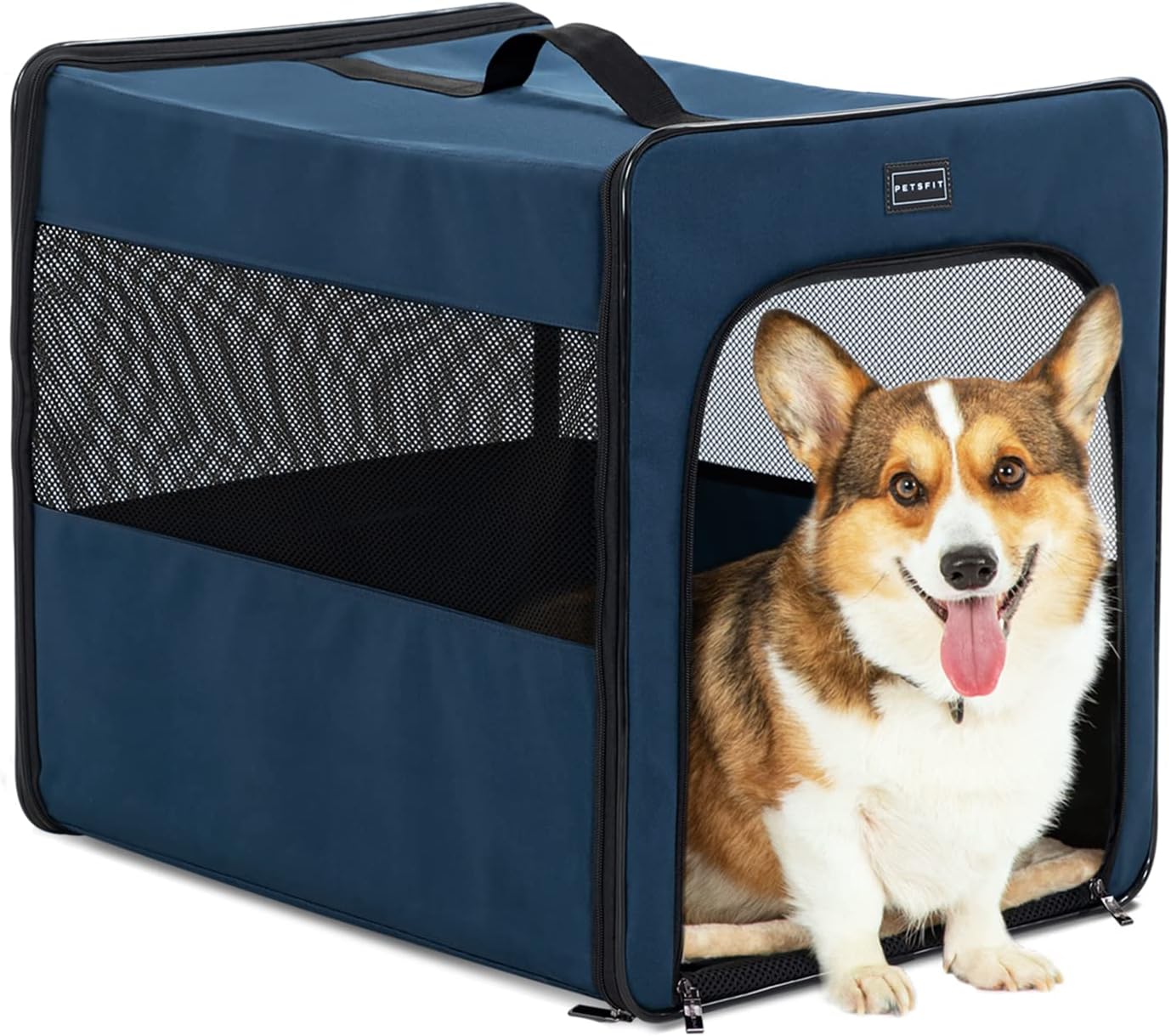 PETSFIT Collapsible Dog Crate, Soft Sided Dog Crate - 31 Inch with Thicken Mat, Easy to Fold, Sturdy and Portable, Perfect for Traveling, Dog Travel Crate Grey