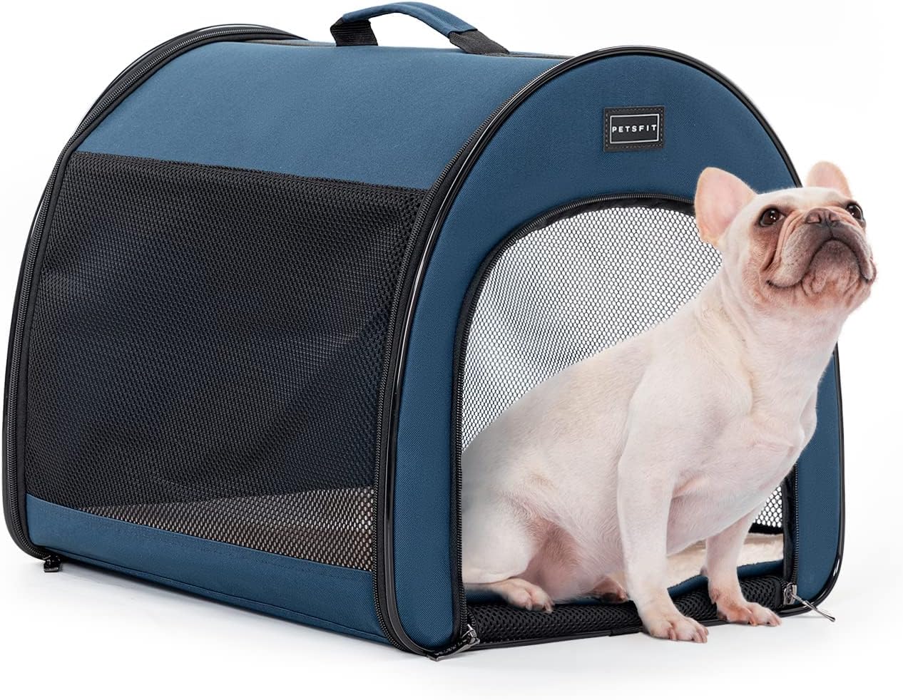 PETSFIT Collapsible Dog Crate, Soft Sided Dog Crate - 31 Inch with Thicken Mat, Easy to Fold, Sturdy and Portable, Perfect for Traveling, Dog Travel Crate Grey