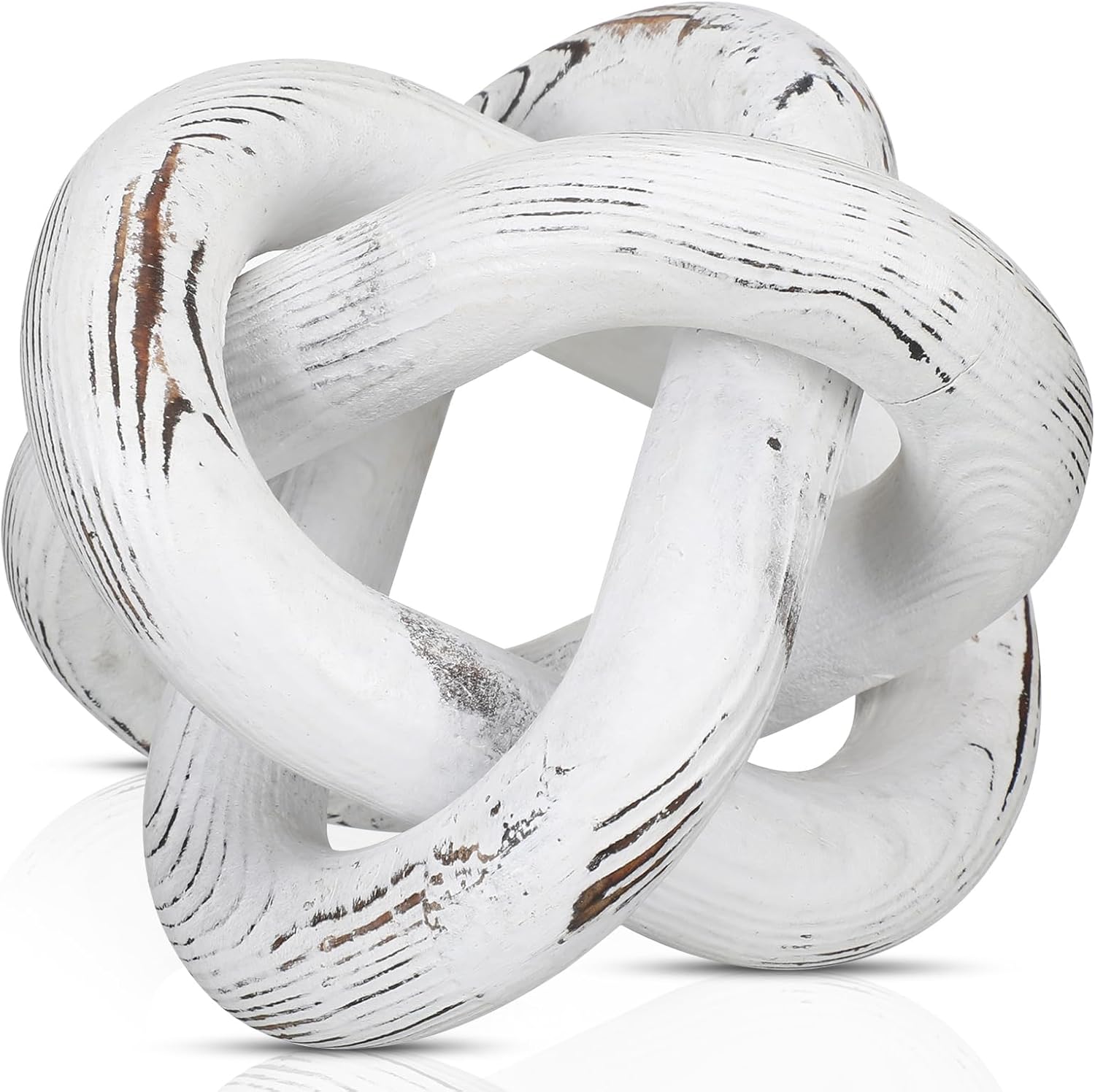 3 Link Wood Knot Decor Rustic Home Décor Accents Hand Carved Coffee Table Decoration, Boho Chain Link Decoration, Modern Shelf, Rustic Objects for Home Living Room Bedroom(White)