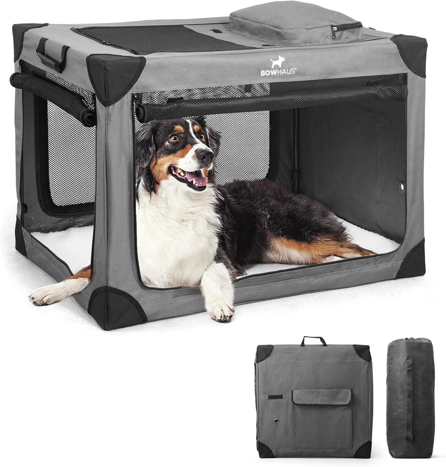 30 Inch Portable Travel Dog Kennel for Small Dogs with Durable Mesh Windows and 2 Storage Pockets, Indoor & Outdoor for Car, Soft-Sided Collapsible Dog Crate with 4 Breathable Mesh Door