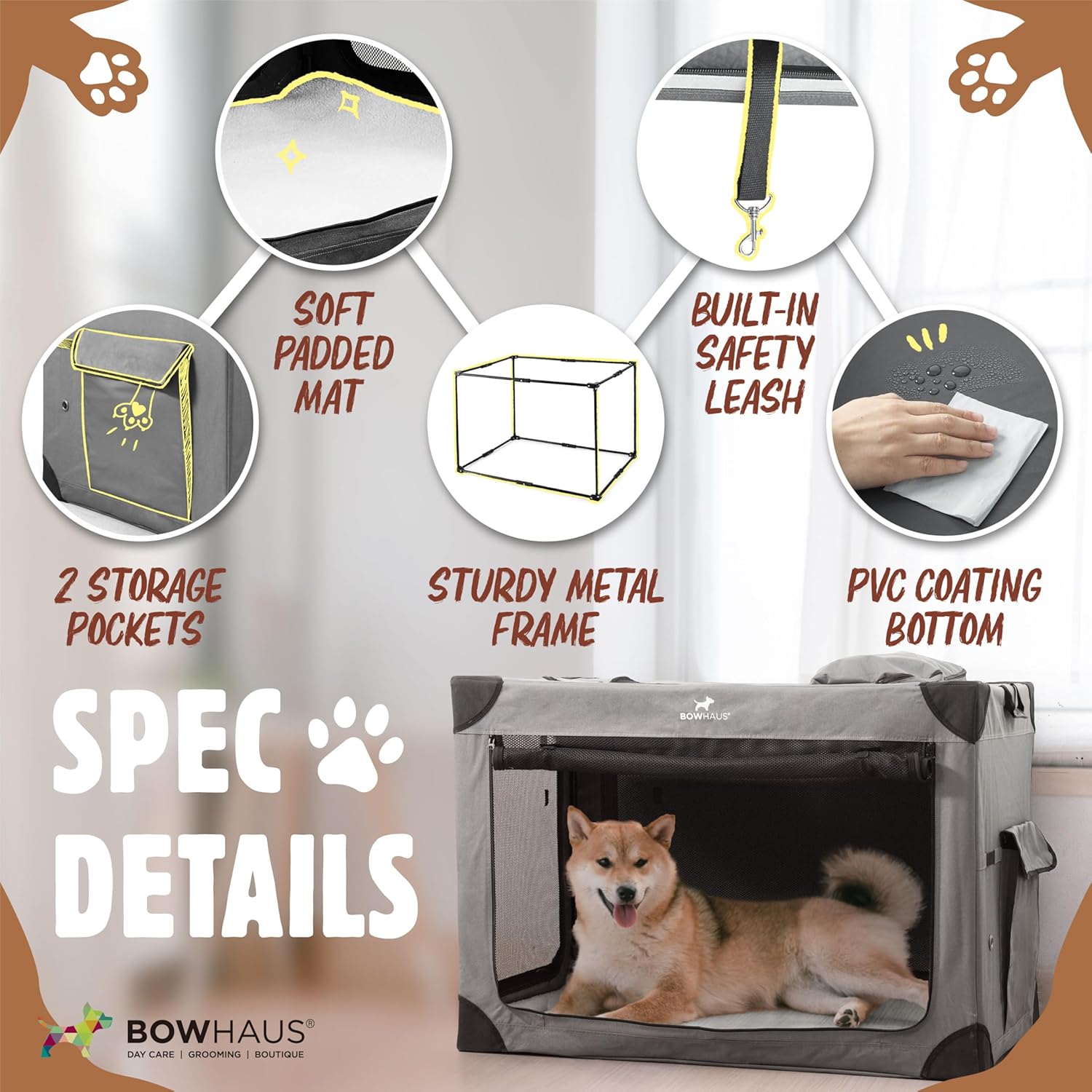 30 Inch Portable Travel Dog Kennel for Small Dogs with Durable Mesh Windows and 2 Storage Pockets, Indoor & Outdoor for Car, Soft-Sided Collapsible Dog Crate with 4 Breathable Mesh Door