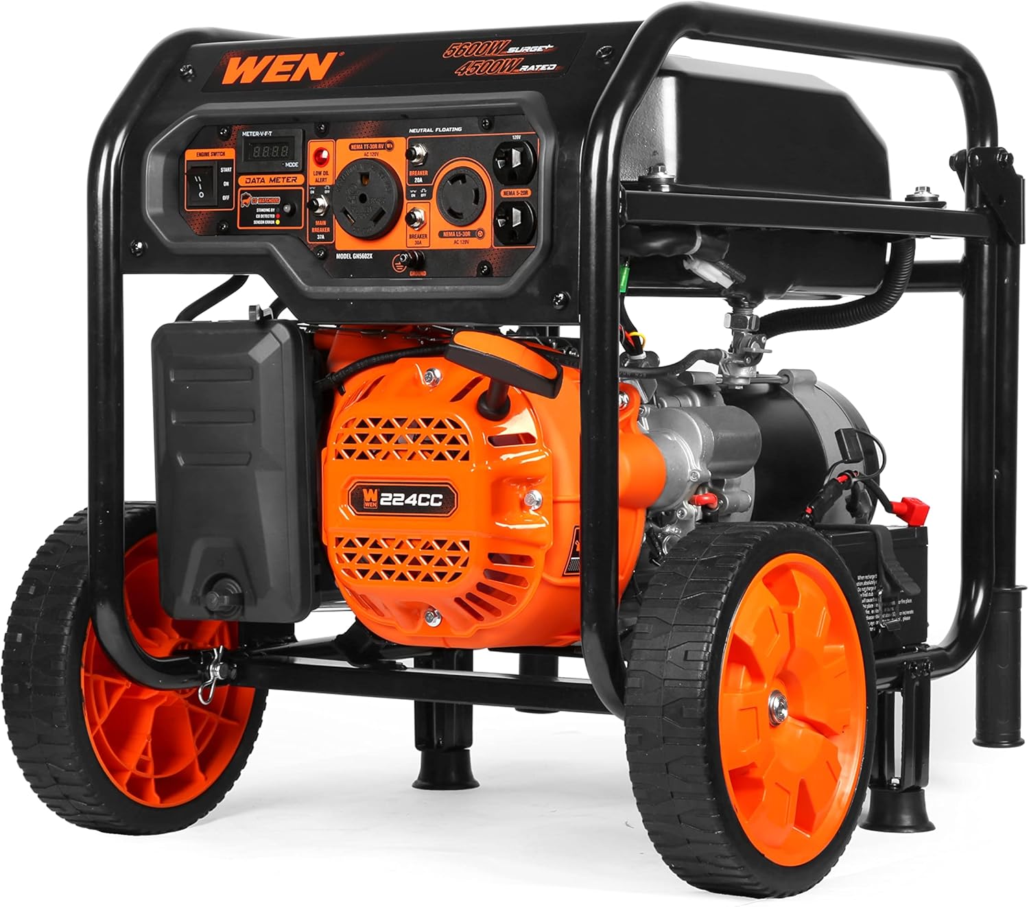 WEN 5600-Watt Portable Generator, Electric Start, 224cc, Transfer-Switch and RV-Ready with CO Shutdown Sensor (GN5602X)
