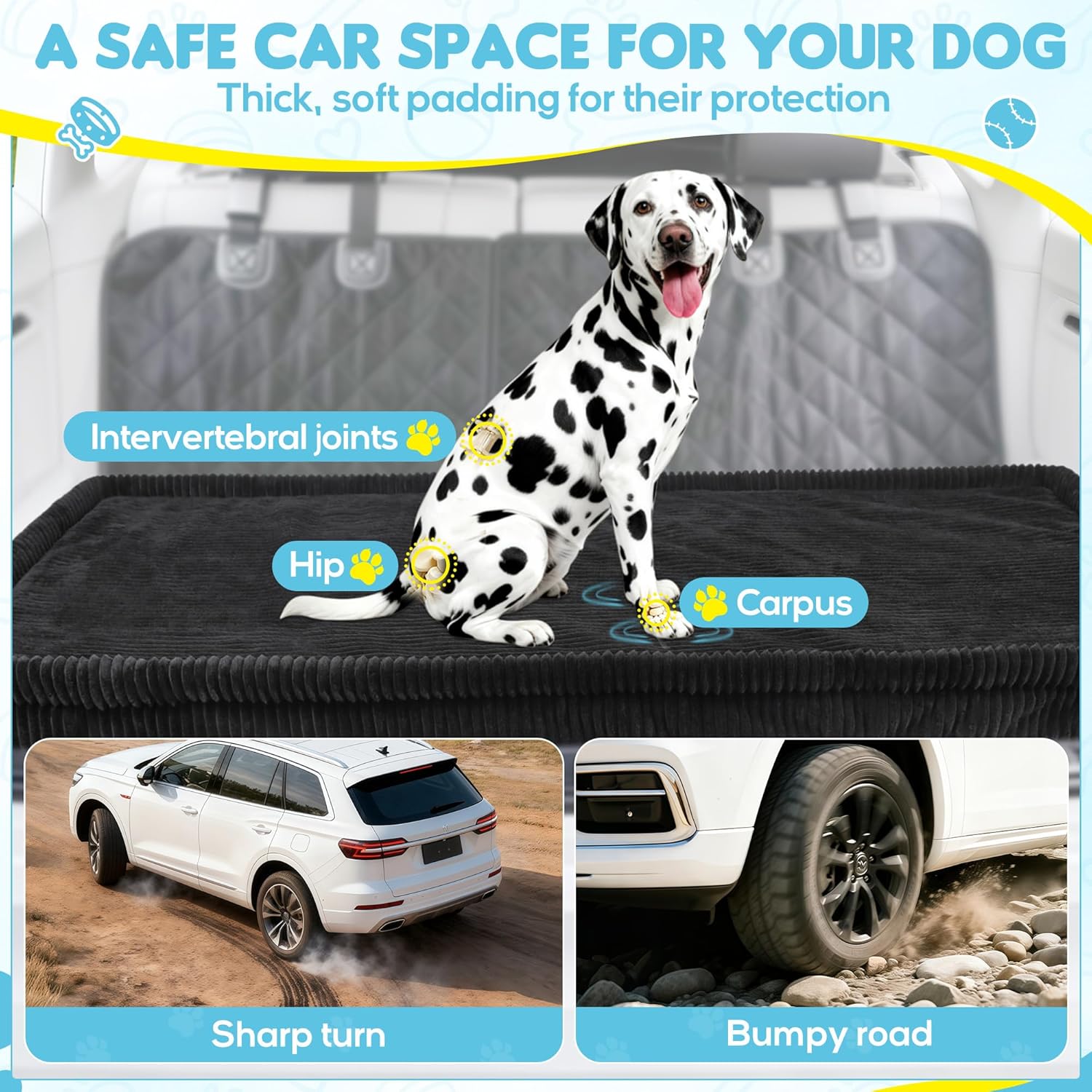 Dog Car Bed, Non-Slip Backseat Extender Pet Mat, Removable Washable Dog Bed for SUVs, Sedans & Trucks, Anti-Slip Travel Bed for Dogs, Easy Clean & Scratch-Proof & Comfort (Black, XL（56"Lx28.7"M×2"H))