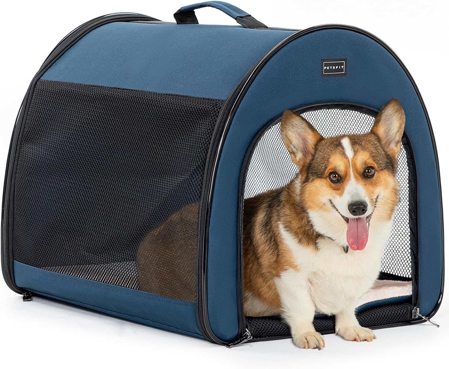 PETSFIT Collapsible Dog Crate, Soft Sided Dog Crate - 31 Inch with Thicken Mat, Easy to Fold, Sturdy and Portable, Perfect for Traveling, Dog Travel Crate Grey