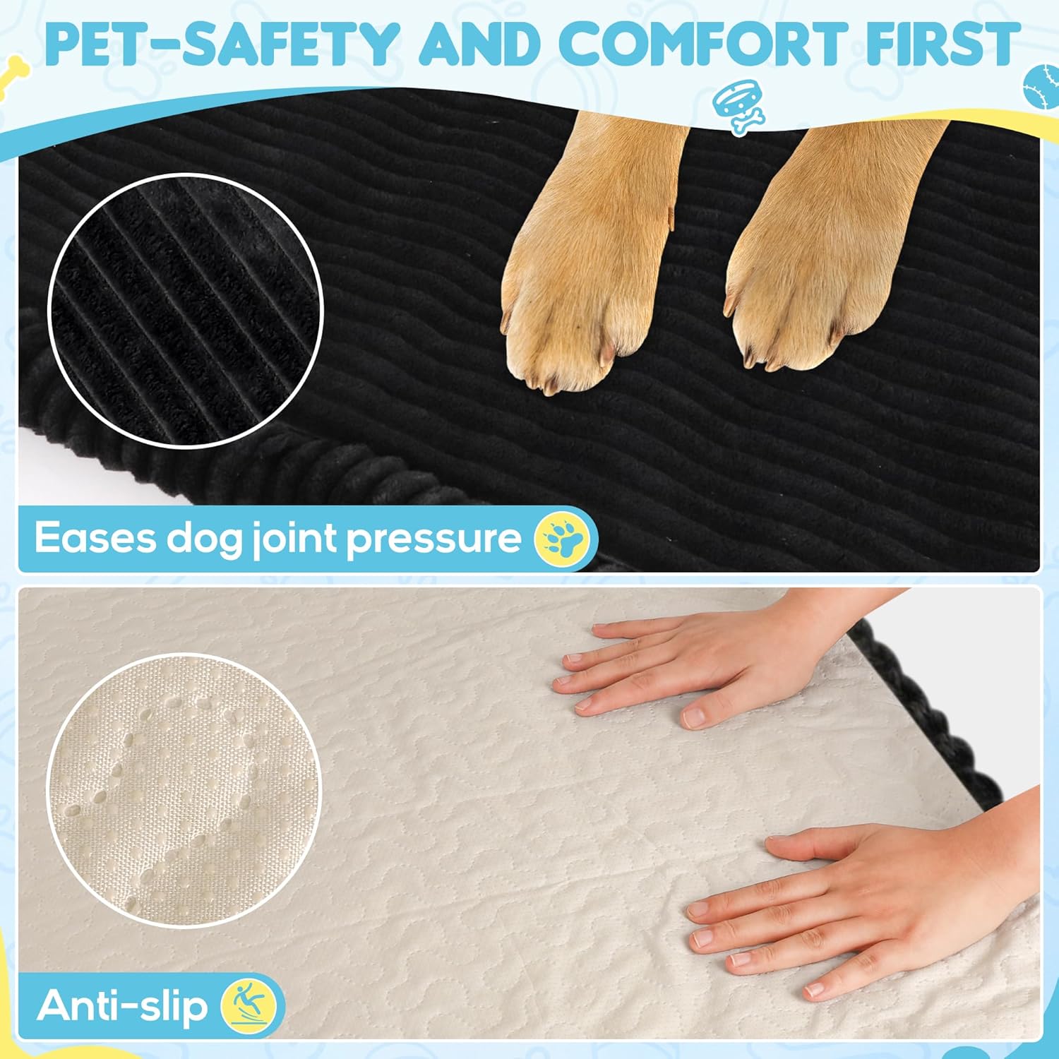 Dog Car Bed, Non-Slip Backseat Extender Pet Mat, Removable Washable Dog Bed for SUVs, Sedans & Trucks, Anti-Slip Travel Bed for Dogs, Easy Clean & Scratch-Proof & Comfort (Black, XL（56"Lx28.7"M×2"H))