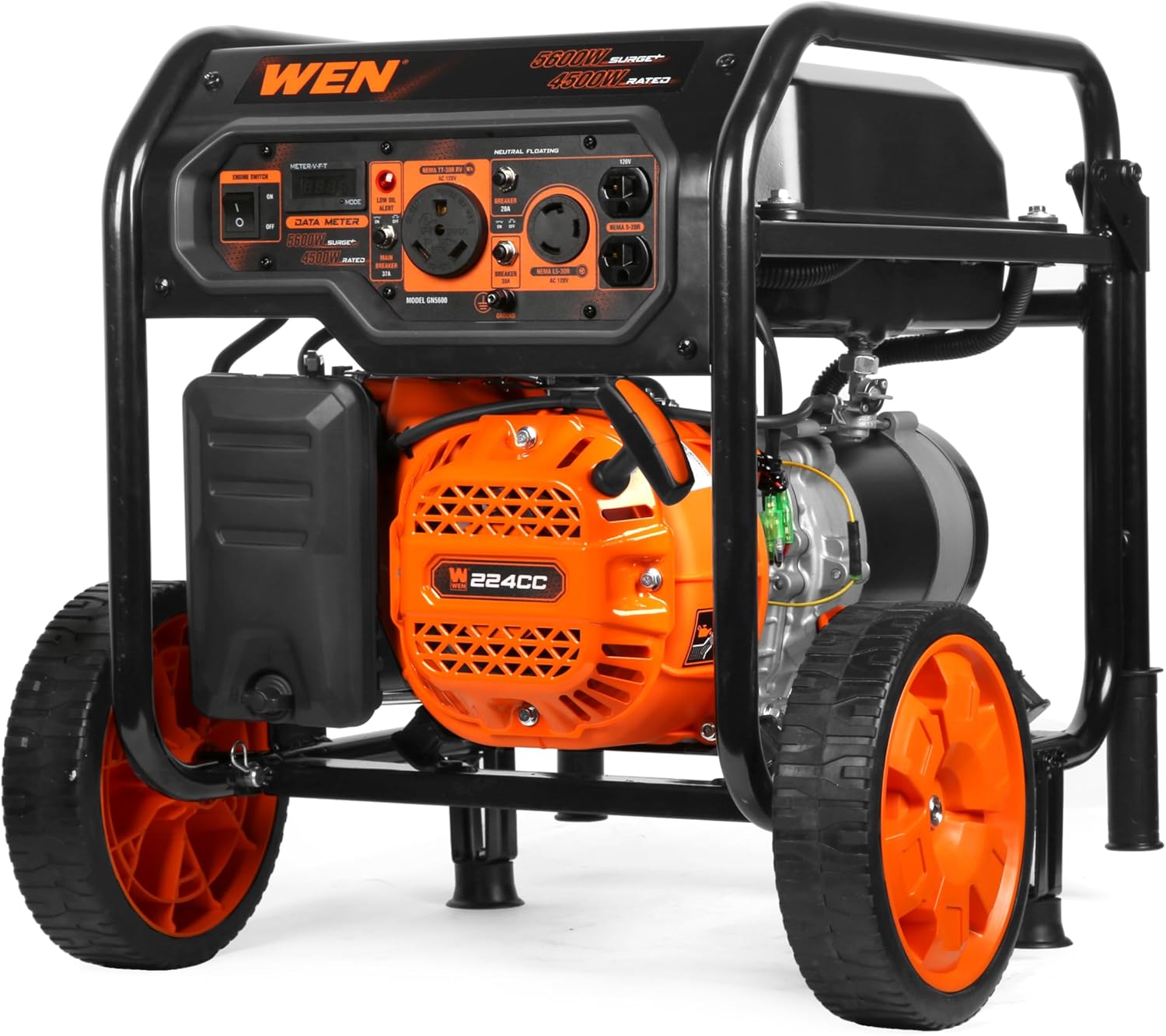 WEN 5600-Watt Portable Generator, Electric Start, 224cc, Transfer-Switch and RV-Ready with CO Shutdown Sensor (GN5602X)