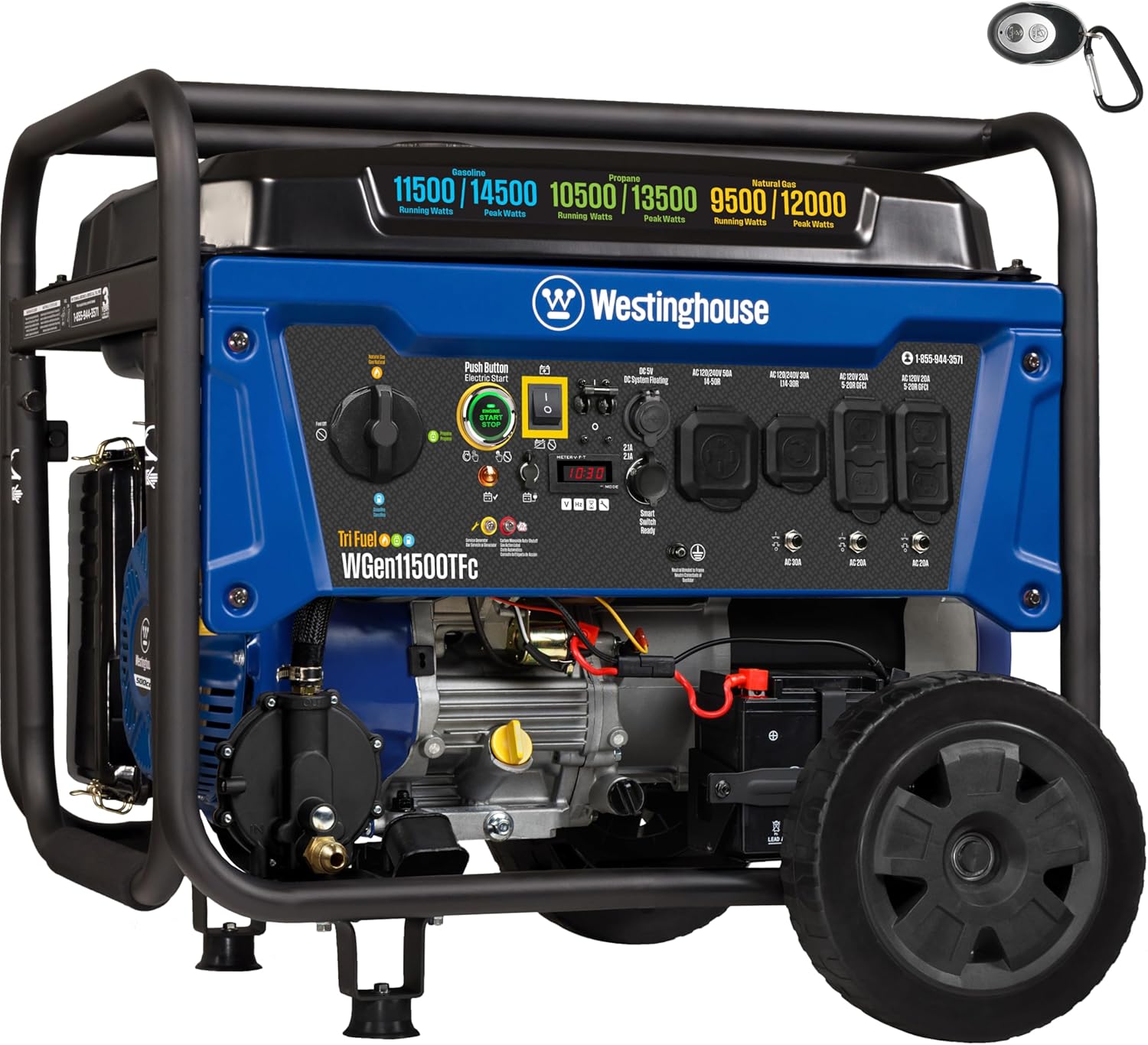 Westinghouse 14500 Peak Watt Tri-Fuel Home Backup Portable Generator, Remote Electric Start, Transfer Switch Ready, Gas, Propane, and Natural Gas Powered