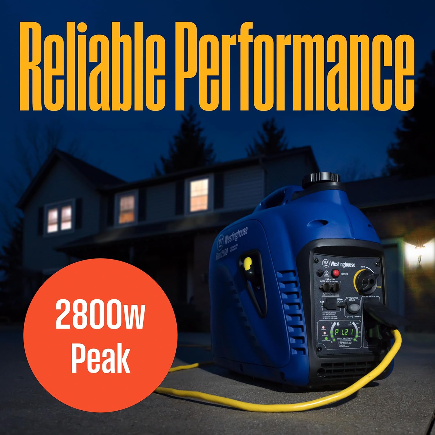 Westinghouse 2800 Peak Watt Super Quiet & Lightweight Portable Inverter Generator, Gas Powered, Parallel Capable, Long Run Time