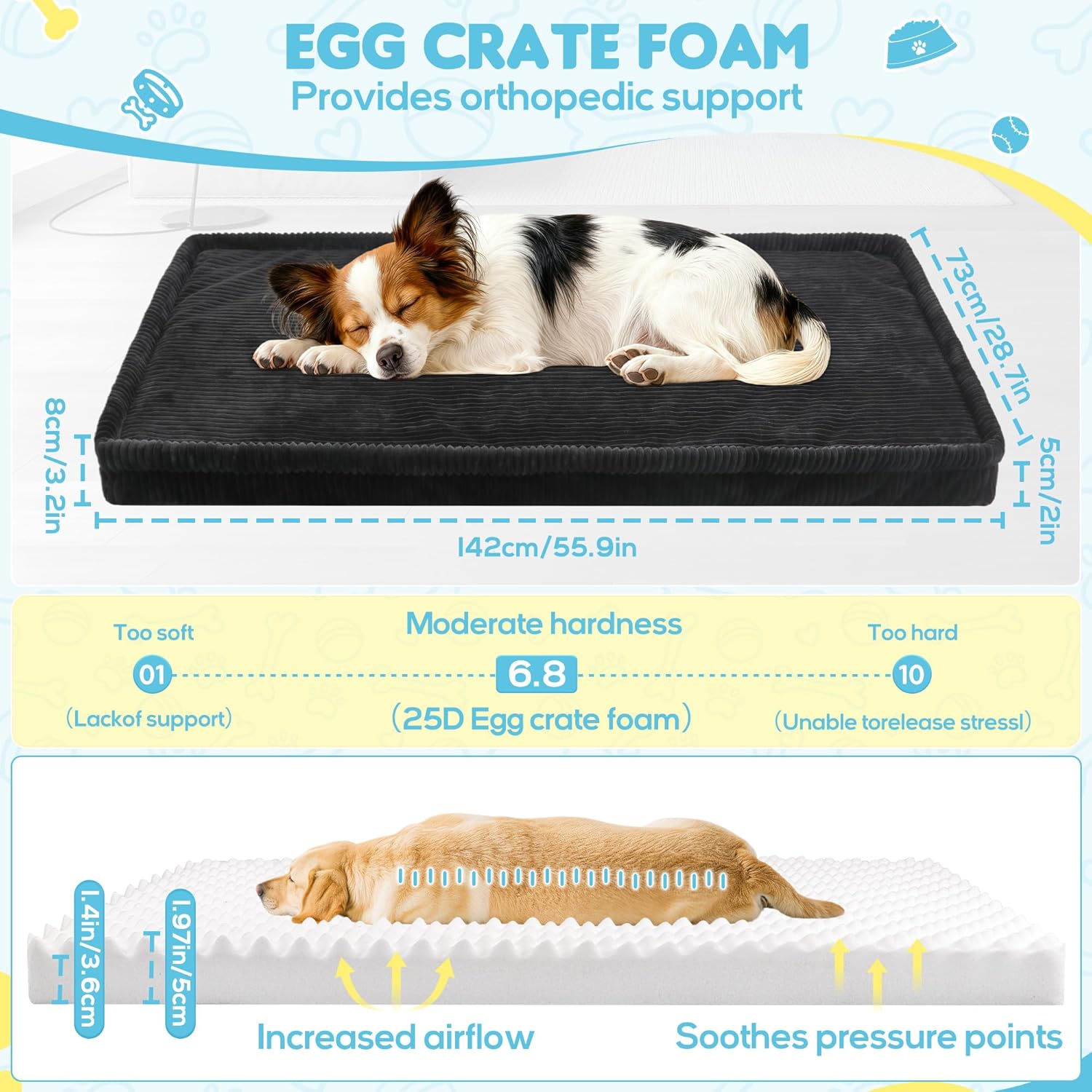 Dog Car Bed, Non-Slip Backseat Extender Pet Mat, Removable Washable Dog Bed for SUVs, Sedans & Trucks, Anti-Slip Travel Bed for Dogs, Easy Clean & Scratch-Proof & Comfort (Black, XL（56"Lx28.7"M×2"H))