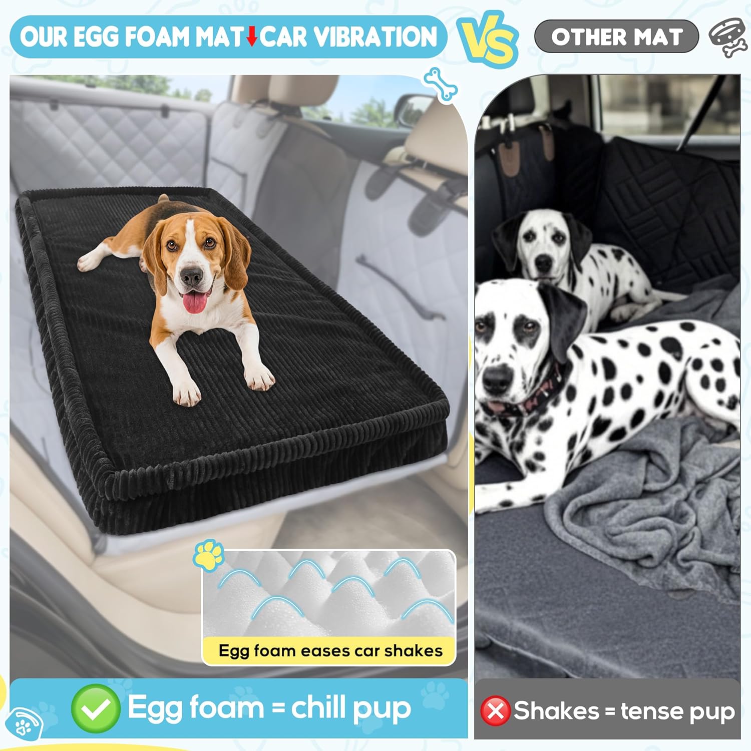 Dog Car Bed, Non-Slip Backseat Extender Pet Mat, Removable Washable Dog Bed for SUVs, Sedans & Trucks, Anti-Slip Travel Bed for Dogs, Easy Clean & Scratch-Proof & Comfort (Black, XL（56"Lx28.7"M×2"H))