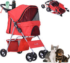 PawHut Dog Stroller, One-click Folding Pet Stroller with Cup Holder, 4 Wheels Travel Carrier w/Brakes, 360° Swiveling Front Wheels, Storage Basket, for XS/Small Dogs Cats, Grey