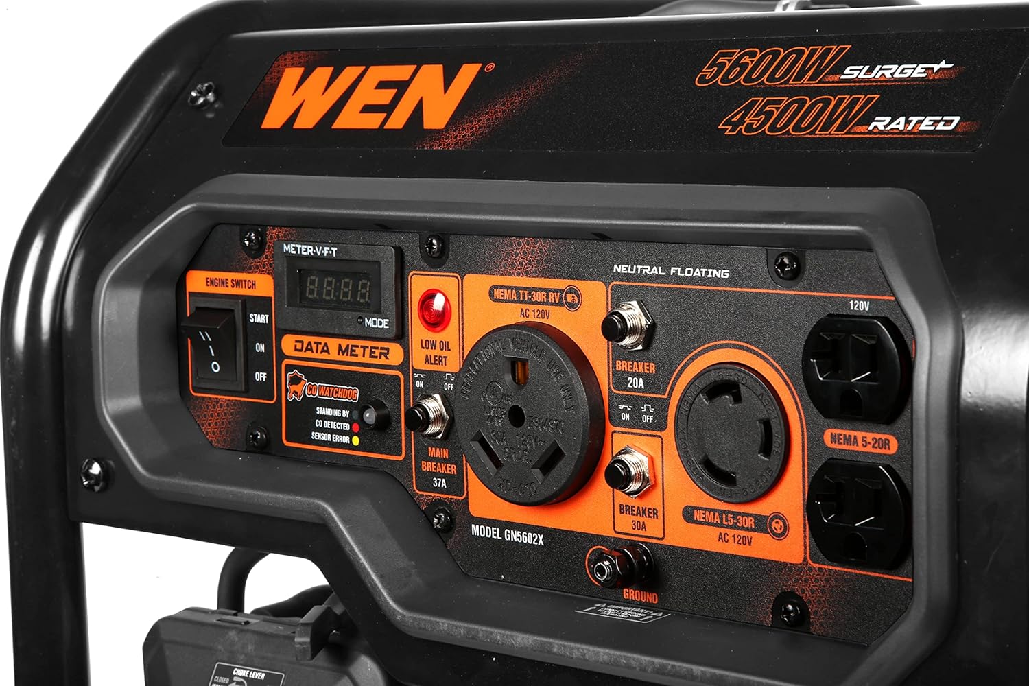 WEN 5600-Watt Portable Generator, Electric Start, 224cc, Transfer-Switch and RV-Ready with CO Shutdown Sensor (GN5602X)