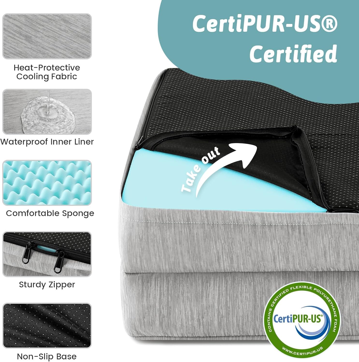 Cooling Dog Bed for Extra Large Dogs 44x32 inch, Q-Max >0.4 Summer Cool Orthopedic Foam Pet Sofa Bed with Sides, XL Size Bolster Anti-Slip Couch with Washable Removable Cover, Grey