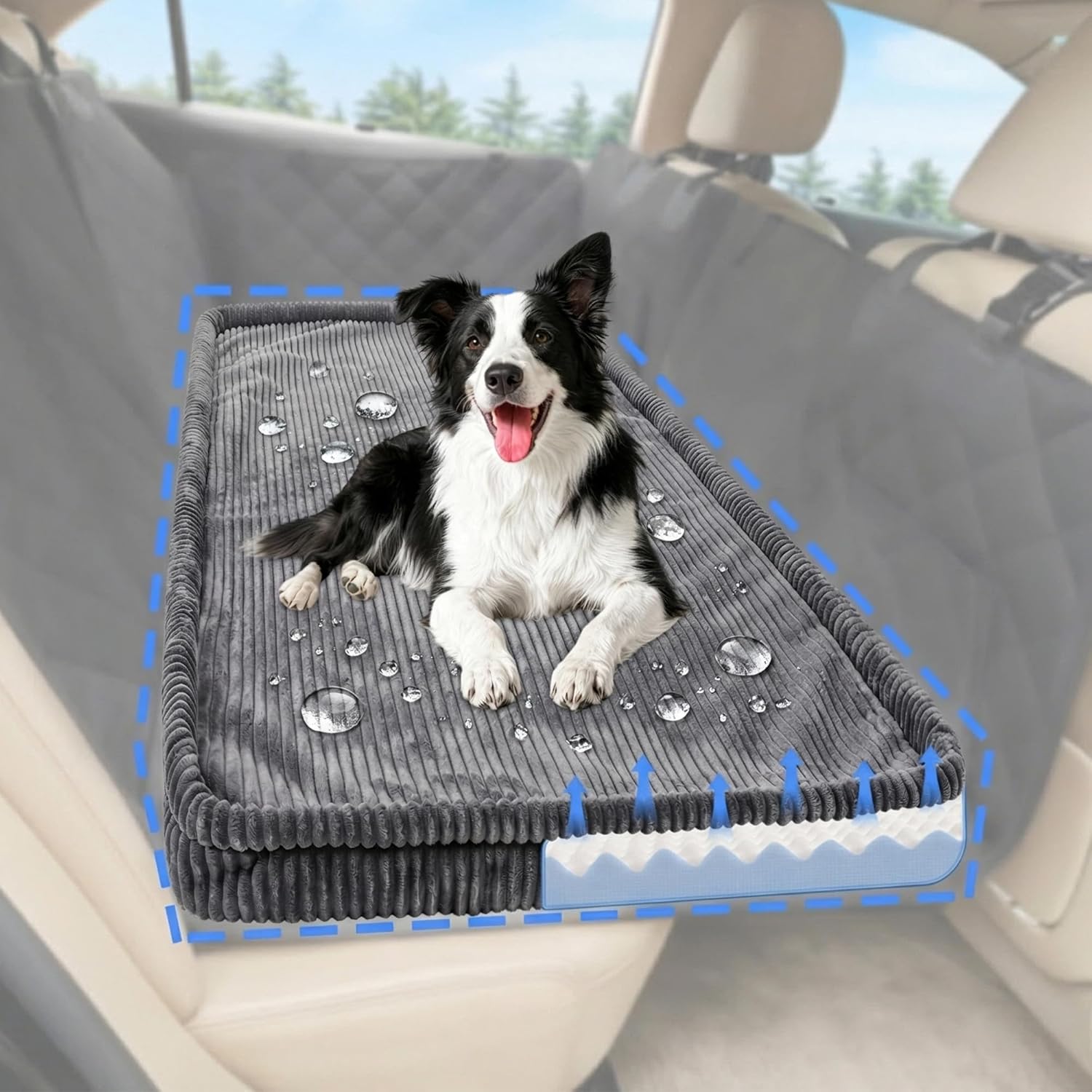 Dog Car Bed, Non-Slip Backseat Extender Pet Mat, Removable Washable Dog Bed for SUVs, Sedans & Trucks, Anti-Slip Travel Bed for Dogs, Easy Clean & Scratch-Proof & Comfort (Black, XL（56"Lx28.7"M×2"H))