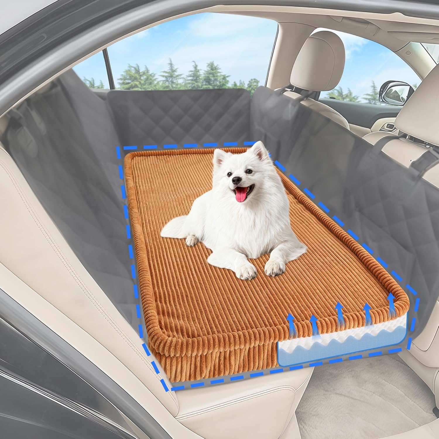 Dog Car Bed, Non-Slip Backseat Extender Pet Mat, Removable Washable Dog Bed for SUVs, Sedans & Trucks, Anti-Slip Travel Bed for Dogs, Easy Clean & Scratch-Proof & Comfort (Black, XL（56"Lx28.7"M×2"H))