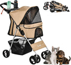 PawHut Dog Stroller, One-click Folding Pet Stroller with Cup Holder, 4 Wheels Travel Carrier w/Brakes, 360° Swiveling Front Wheels, Storage Basket, for XS/Small Dogs Cats, Grey