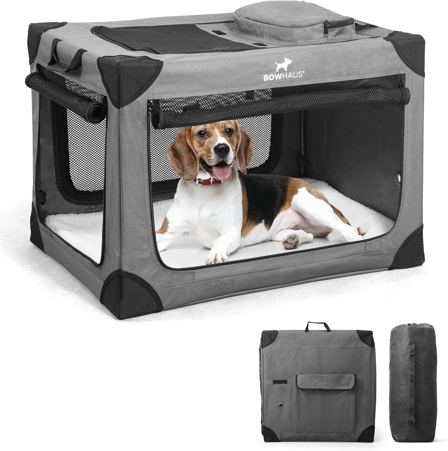 30 Inch Portable Travel Dog Kennel for Small Dogs with Durable Mesh Windows and 2 Storage Pockets, Indoor & Outdoor for Car, Soft-Sided Collapsible Dog Crate with 4 Breathable Mesh Door