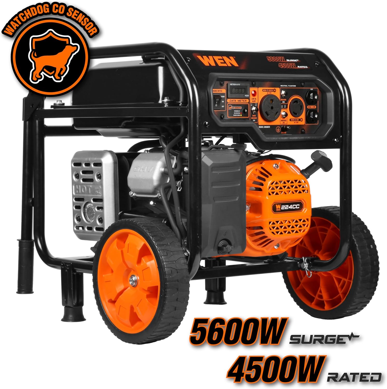 WEN 5600-Watt Portable Generator, Electric Start, 224cc, Transfer-Switch and RV-Ready with CO Shutdown Sensor (GN5602X)